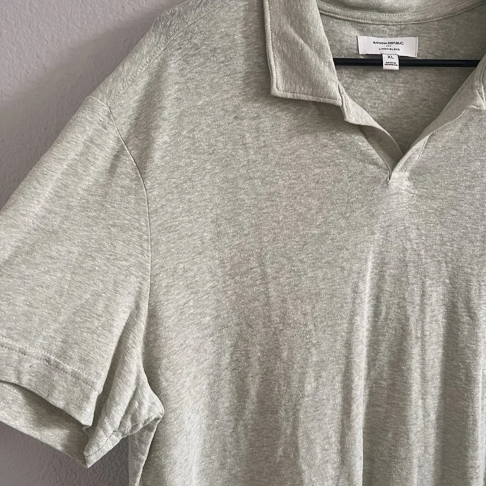 Banana Republic Factory Men's XL Linen Blend Polo Shirt Green Preppy Coastal